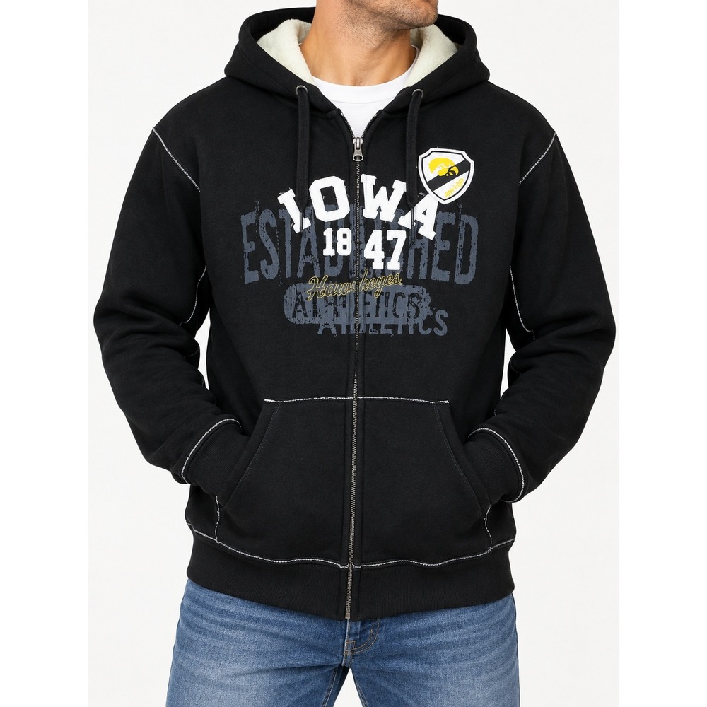 J. America Vintage Iowa Hawkeyes Sherpa Lined Full Zip Hoodie Black Mens Medium